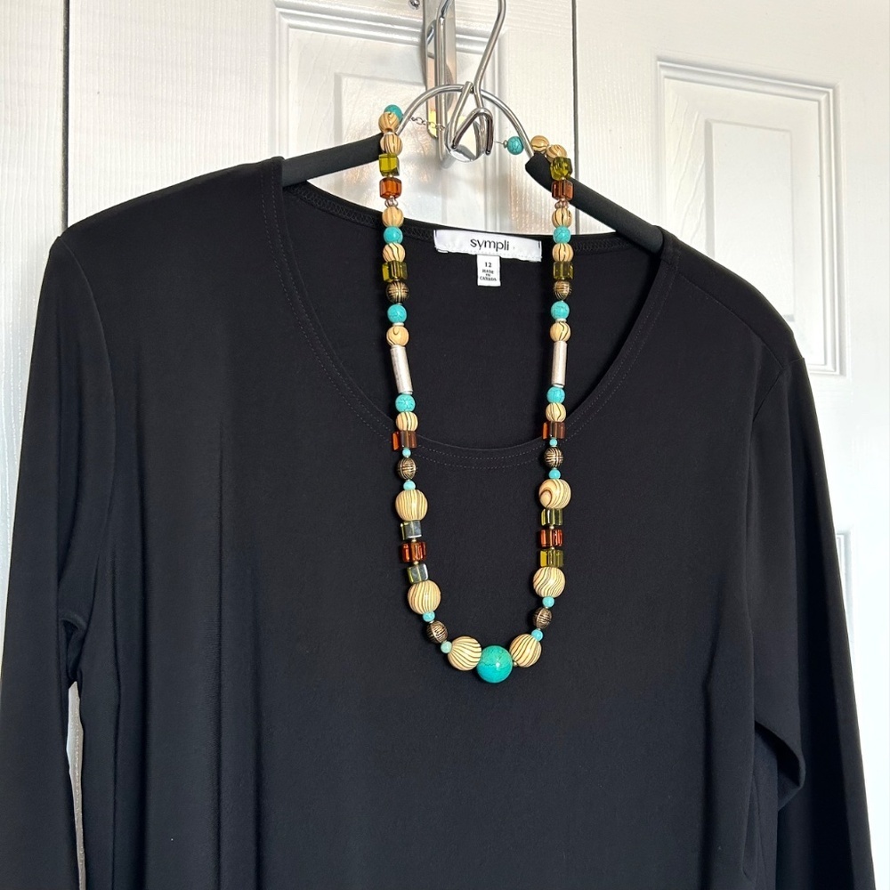🎁GiftReady NWT Handmade Chunky Wood and Semi-Precious Necklace and Earrings SET - Picture 10 of 13